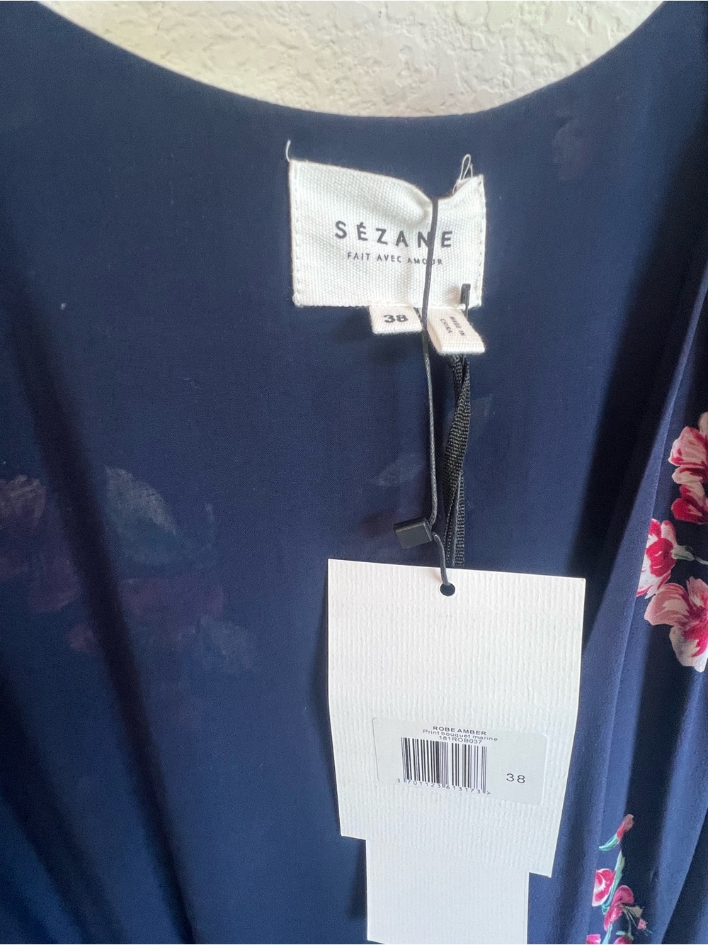 Sézane Navy Floral Wrap Midi Dress - Navy with Pink Floral Print - Picture 2 of 5